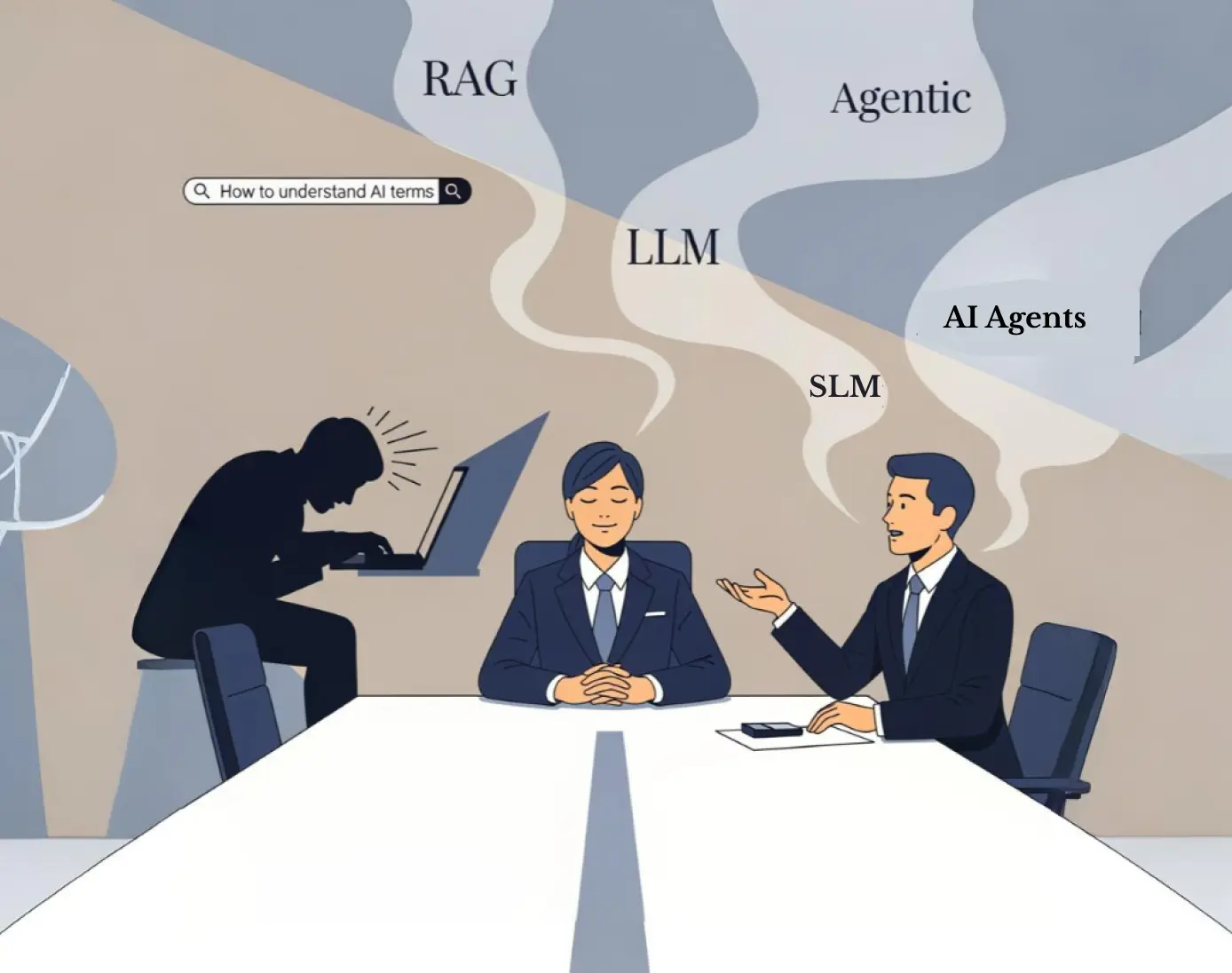 Strategic overview map laid out on a table representing the six-layer framework for understanding AI